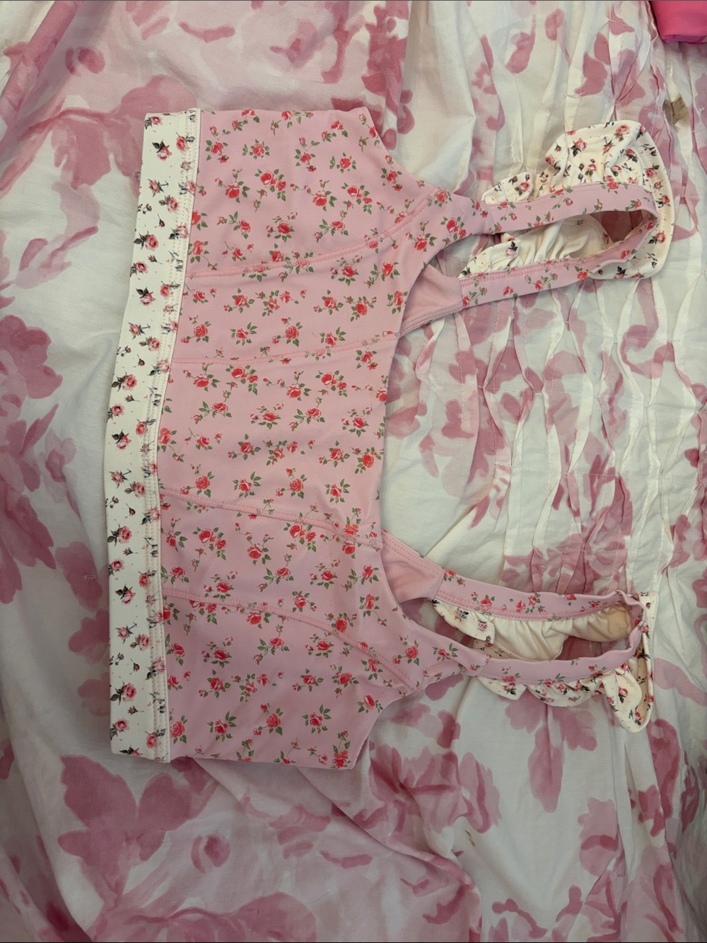 Women's Pink Floral Cropped Tank Top